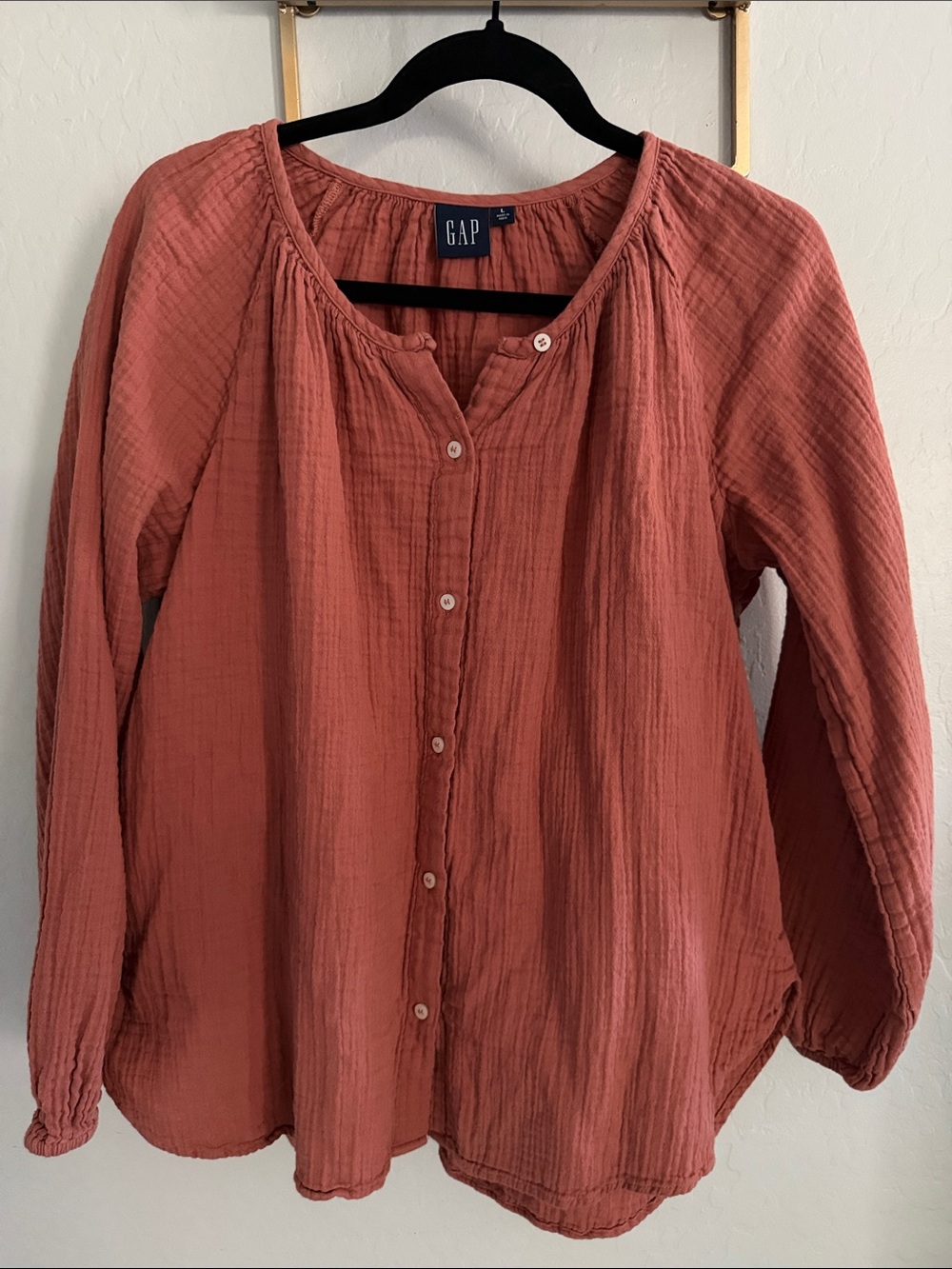 GAP Women's Dusty Pink Button-Front Boatneck Blouse